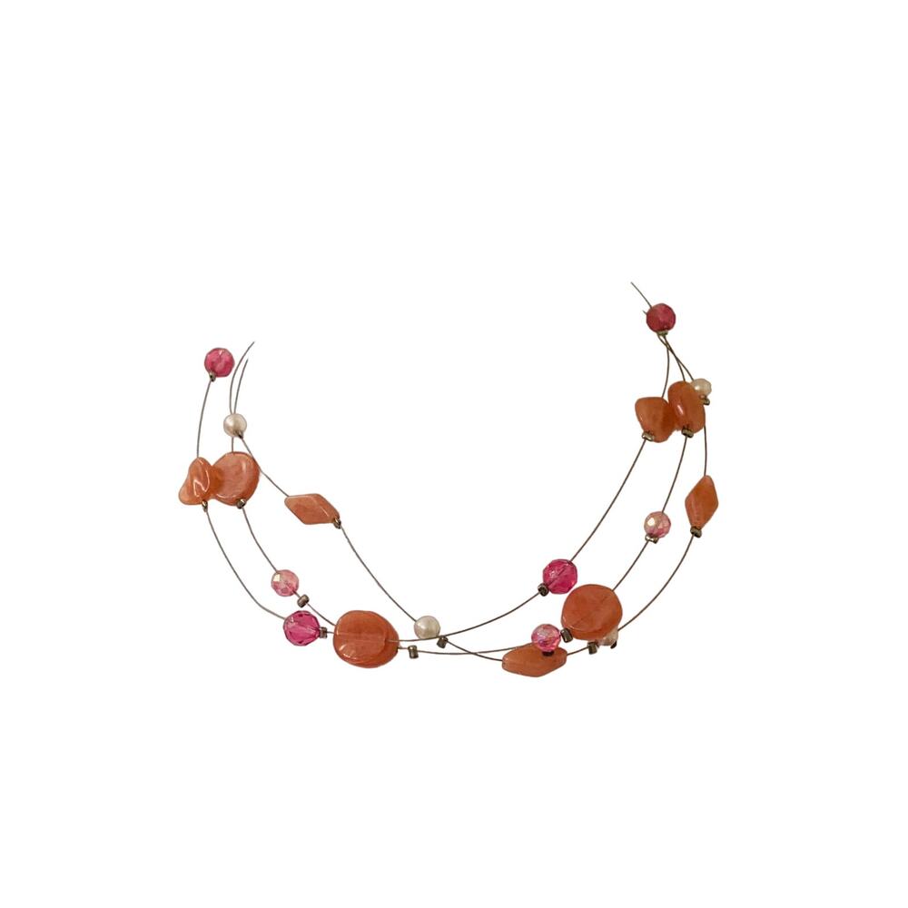 Acrylic Pink Beaded Three Stand Wire Adjustable Necklace